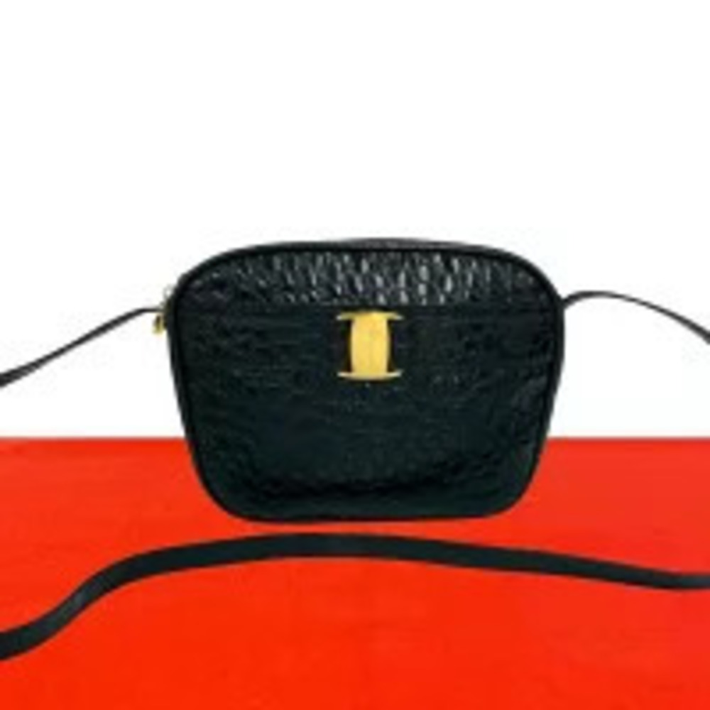 Salvatore Ferragamo Vara Leather Hobo Bag Black